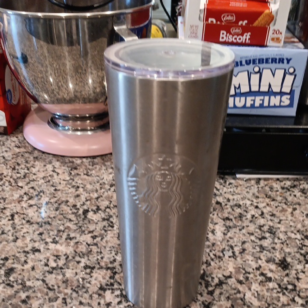 Starbucks Silver Stainless Steel Tumbler with Embossed Logo 30oz